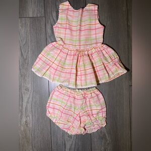 EUC Little Girl True Vintage Pink Plaid Two Piece Sleeveless Peplum w/ Bloomers